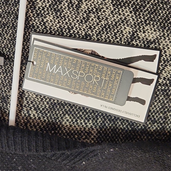 022.NWT $268 MAXSTUDIO BOHEMIAN OPEN CARDIGAN IN BLACK & IVORY - Picture 4 of 7